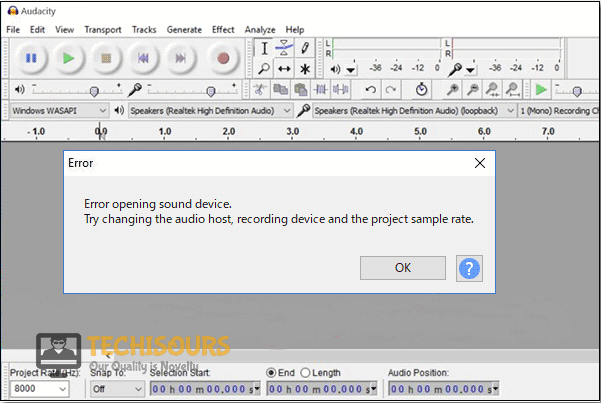 audacity for mac keeps losing connection with playback device
